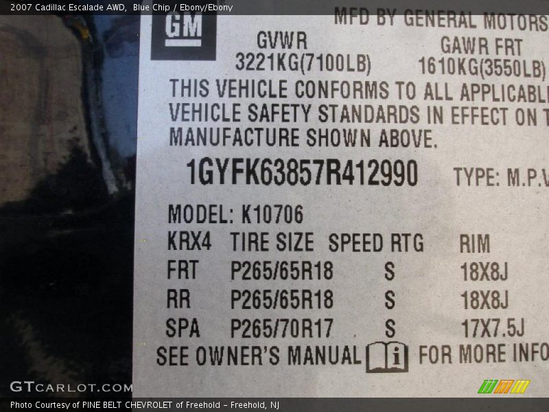 Blue Chip / Ebony/Ebony 2007 Cadillac Escalade AWD