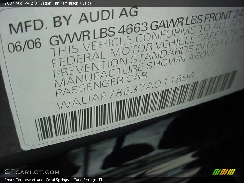 Brilliant Black / Beige 2007 Audi A4 2.0T Sedan