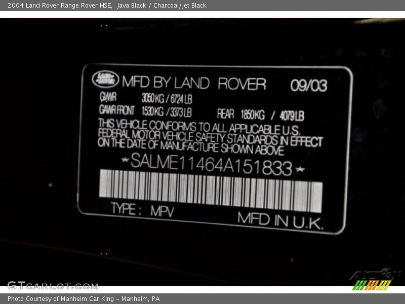 Java Black / Charcoal/Jet Black 2004 Land Rover Range Rover HSE