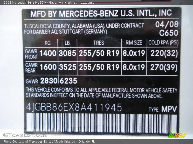 Arctic White / Macadamia 2008 Mercedes-Benz ML 350 4Matic