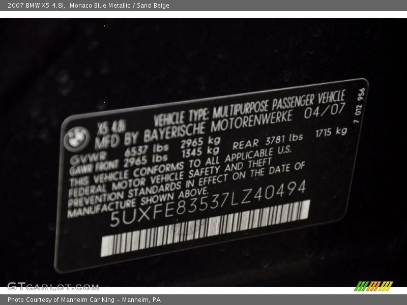 Monaco Blue Metallic / Sand Beige 2007 BMW X5 4.8i