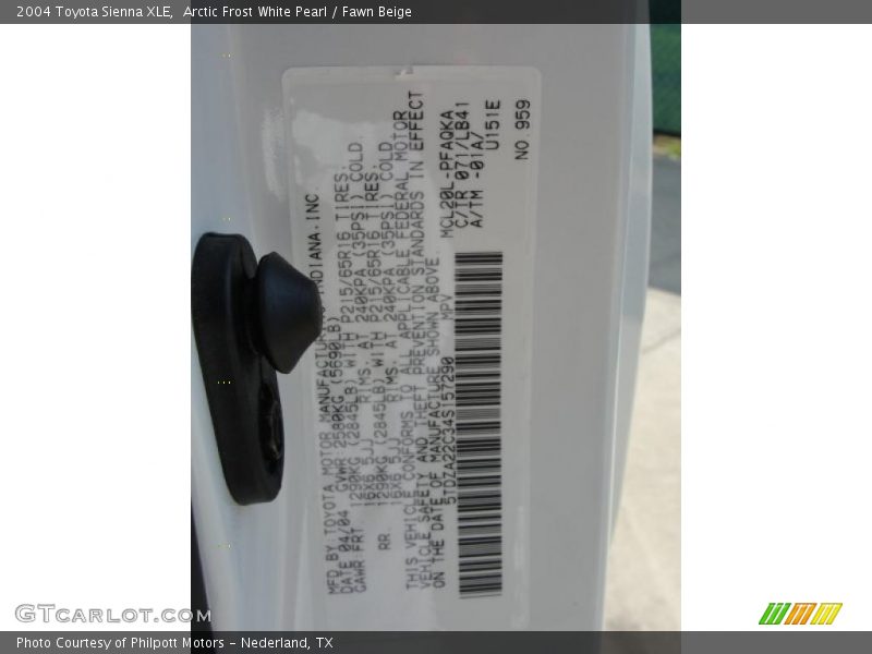 Arctic Frost White Pearl / Fawn Beige 2004 Toyota Sienna XLE