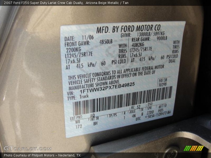 Arizona Beige Metallic / Tan 2007 Ford F350 Super Duty Lariat Crew Cab Dually