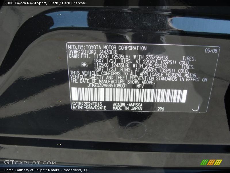 Black / Dark Charcoal 2008 Toyota RAV4 Sport