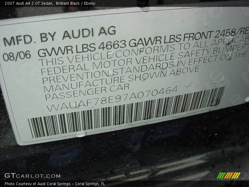 Brilliant Black / Ebony 2007 Audi A4 2.0T Sedan