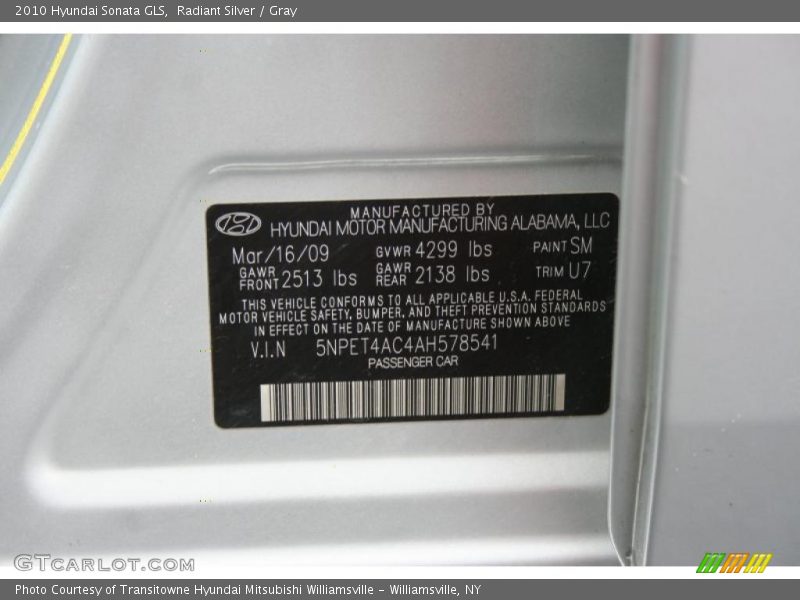 Radiant Silver / Gray 2010 Hyundai Sonata GLS