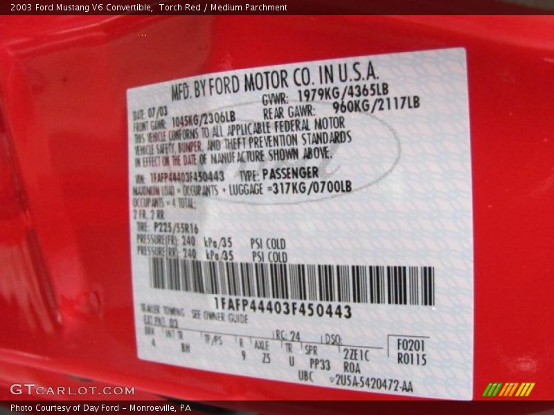 Torch Red / Medium Parchment 2003 Ford Mustang V6 Convertible