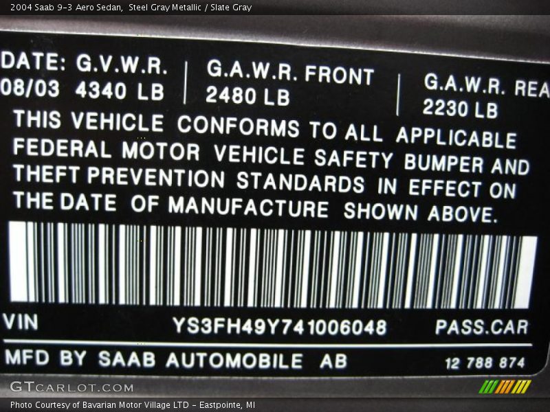 Steel Gray Metallic / Slate Gray 2004 Saab 9-3 Aero Sedan