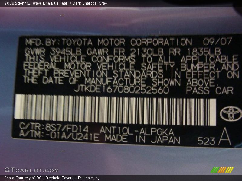 Wave Line Blue Pearl / Dark Charcoal Gray 2008 Scion tC