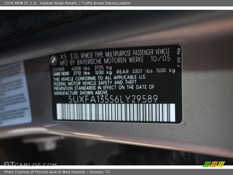 Kalahari Beige Metallic / Truffle Brown Dakota Leather 2006 BMW X5 3.0i