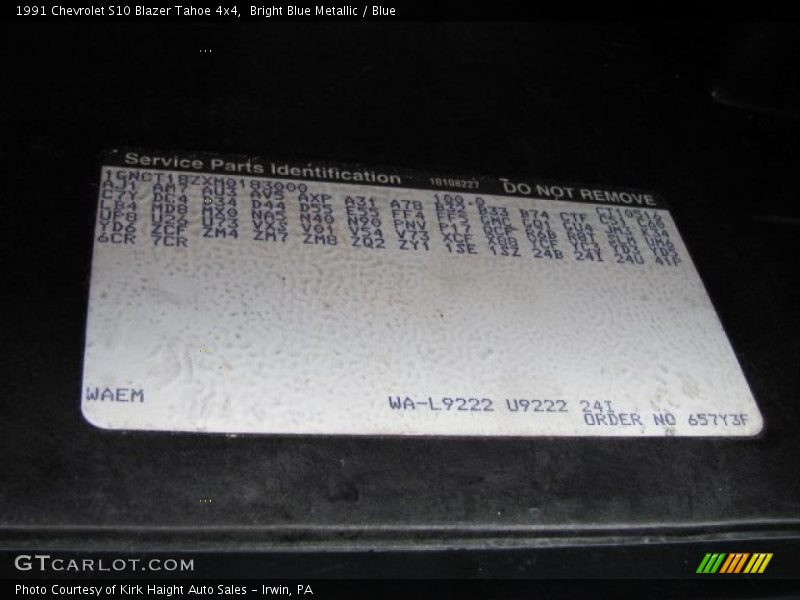 Bright Blue Metallic / Blue 1991 Chevrolet S10 Blazer Tahoe 4x4
