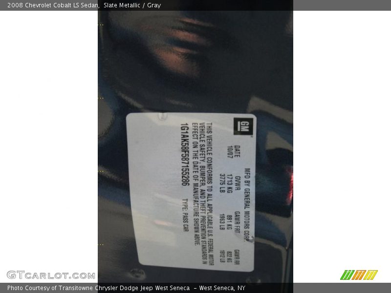 Slate Metallic / Gray 2008 Chevrolet Cobalt LS Sedan