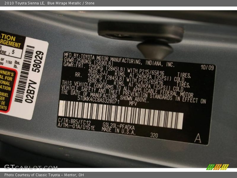 Blue Mirage Metallic / Stone 2010 Toyota Sienna LE