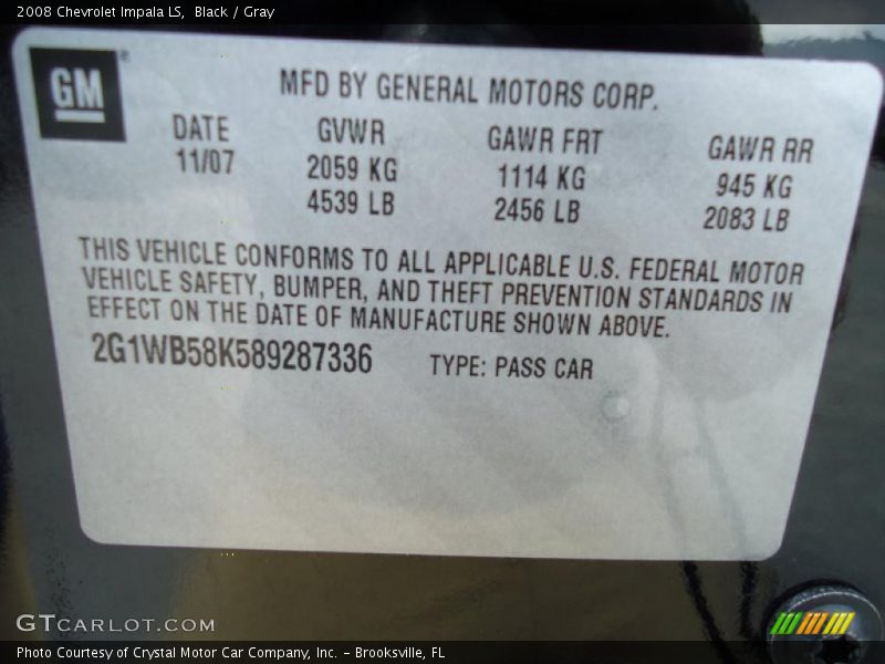 Black / Gray 2008 Chevrolet Impala LS