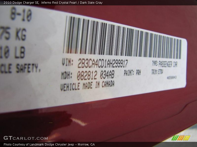 Inferno Red Crystal Pearl / Dark Slate Gray 2010 Dodge Charger SE