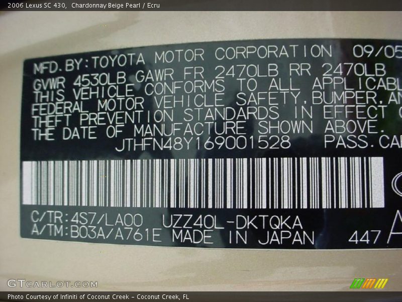 Chardonnay Beige Pearl / Ecru 2006 Lexus SC 430
