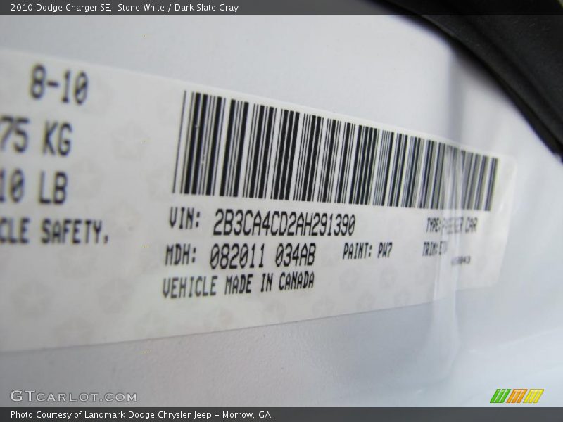 Stone White / Dark Slate Gray 2010 Dodge Charger SE