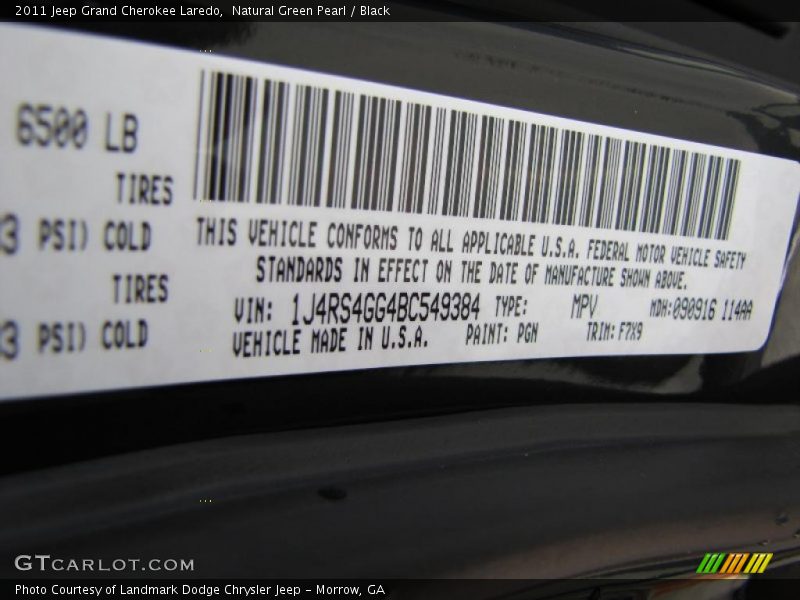 Natural Green Pearl / Black 2011 Jeep Grand Cherokee Laredo