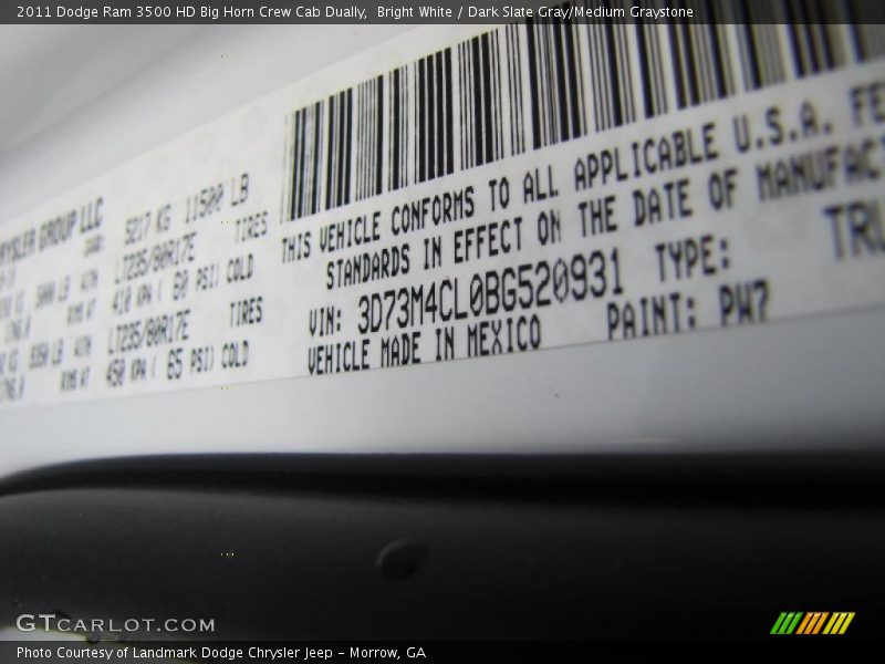 Bright White / Dark Slate Gray/Medium Graystone 2011 Dodge Ram 3500 HD Big Horn Crew Cab Dually