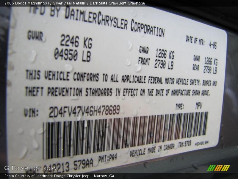 Silver Steel Metallic / Dark Slate Gray/Light Graystone 2006 Dodge Magnum SXT