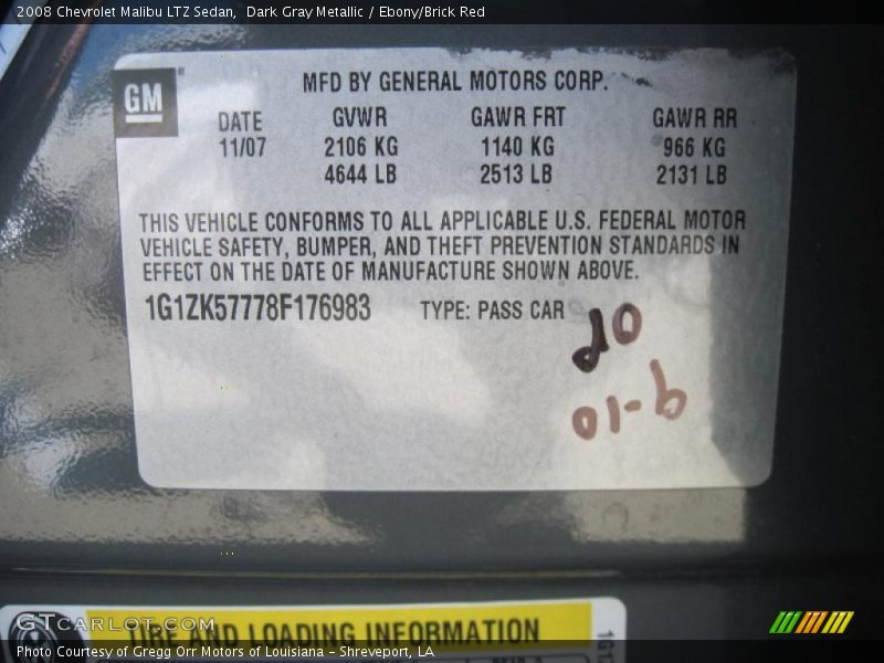 Dark Gray Metallic / Ebony/Brick Red 2008 Chevrolet Malibu LTZ Sedan