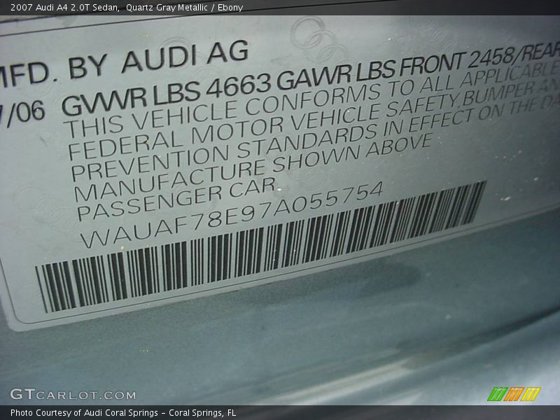 Quartz Gray Metallic / Ebony 2007 Audi A4 2.0T Sedan