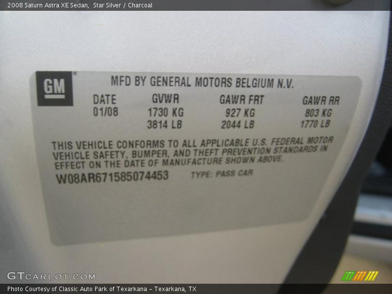 Star Silver / Charcoal 2008 Saturn Astra XE Sedan