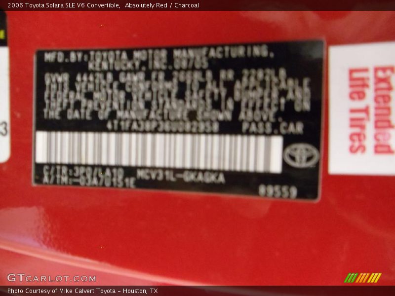 Absolutely Red / Charcoal 2006 Toyota Solara SLE V6 Convertible