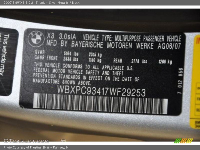 Titanium Silver Metallic / Black 2007 BMW X3 3.0si