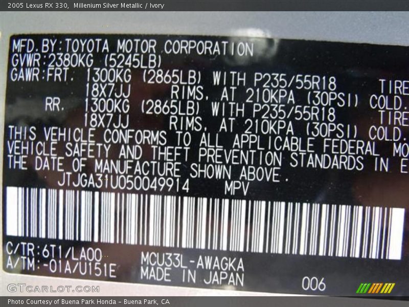 Millenium Silver Metallic / Ivory 2005 Lexus RX 330