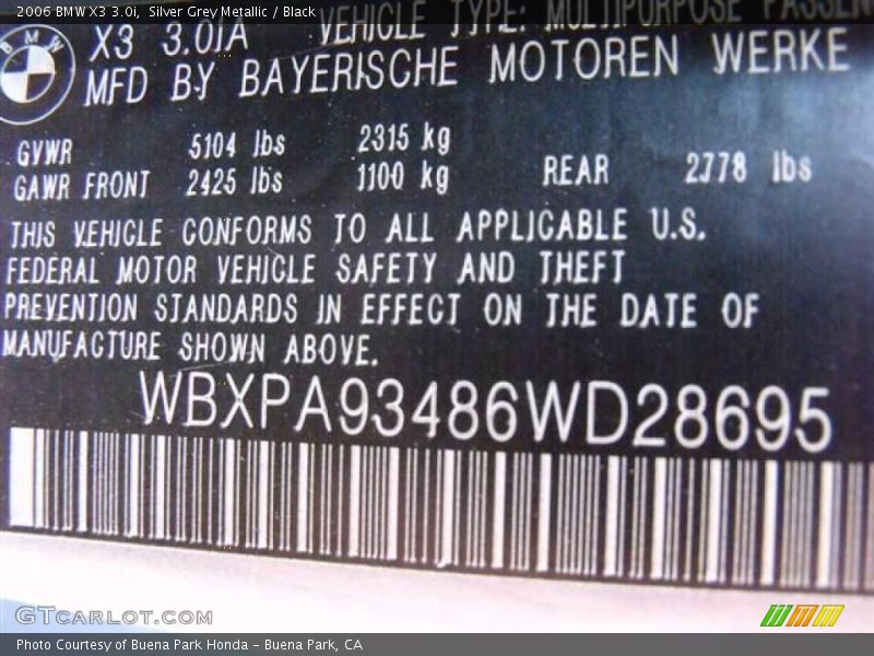Silver Grey Metallic / Black 2006 BMW X3 3.0i