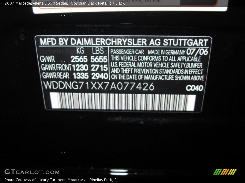 Obsidian Black Metallic / Black 2007 Mercedes-Benz S 550 Sedan