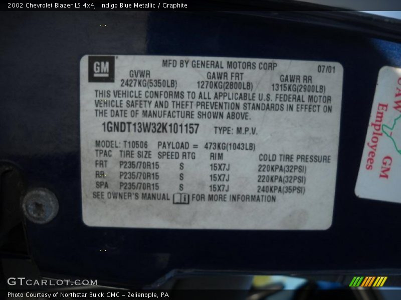 Indigo Blue Metallic / Graphite 2002 Chevrolet Blazer LS 4x4