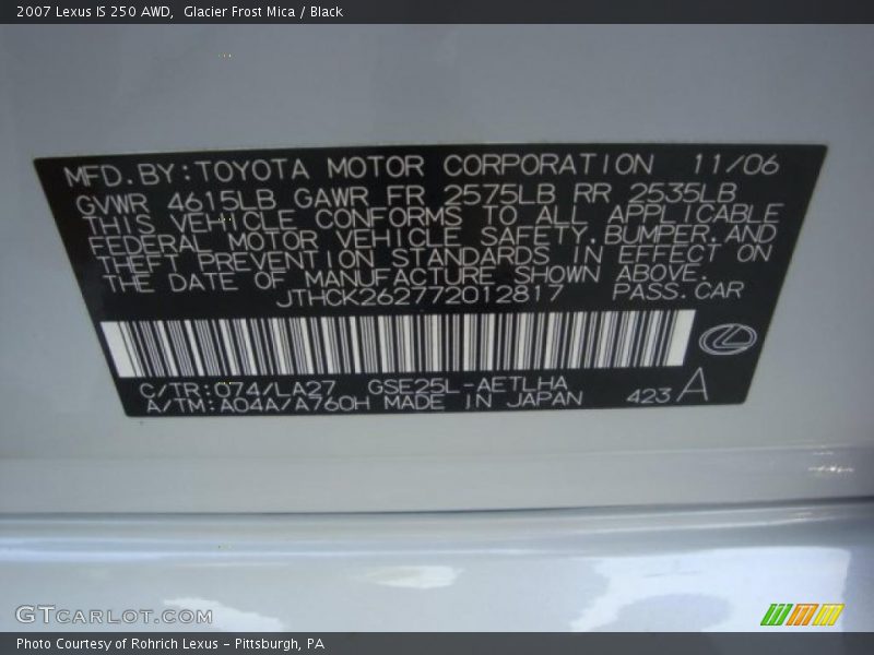Glacier Frost Mica / Black 2007 Lexus IS 250 AWD