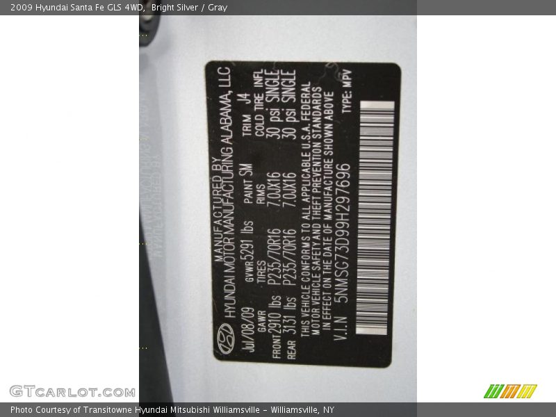 Bright Silver / Gray 2009 Hyundai Santa Fe GLS 4WD