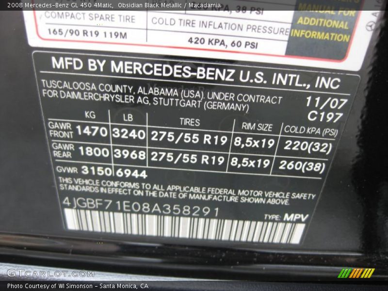 Obsidian Black Metallic / Macadamia 2008 Mercedes-Benz GL 450 4Matic