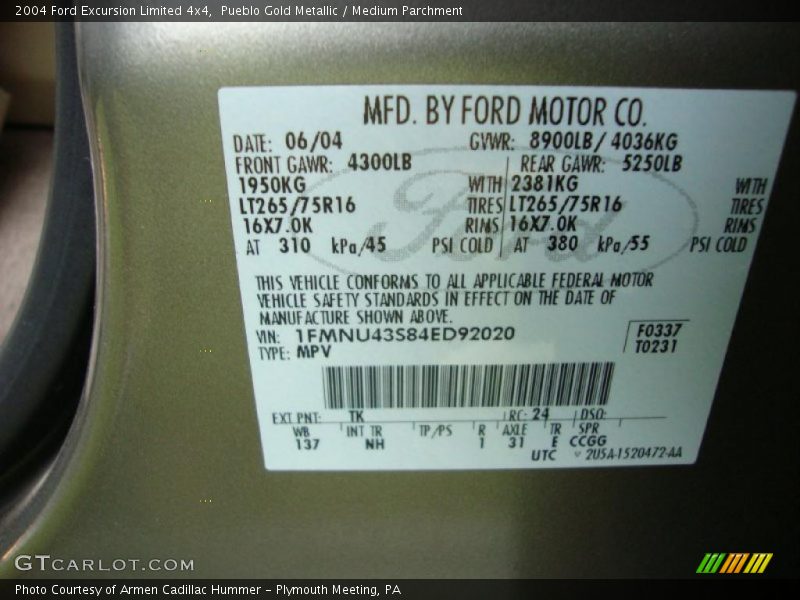 Pueblo Gold Metallic / Medium Parchment 2004 Ford Excursion Limited 4x4