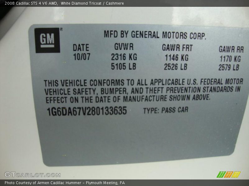 White Diamond Tricoat / Cashmere 2008 Cadillac STS 4 V6 AWD