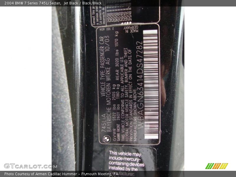 Jet Black / Black/Black 2004 BMW 7 Series 745Li Sedan