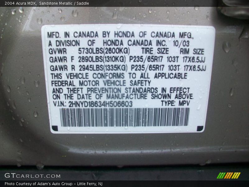 Sandstone Metallic / Saddle 2004 Acura MDX