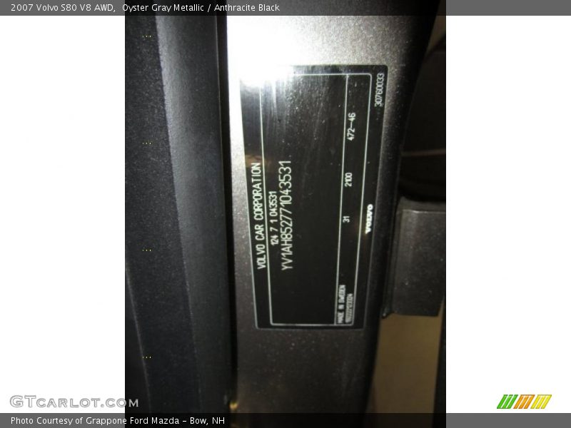 Oyster Gray Metallic / Anthracite Black 2007 Volvo S80 V8 AWD