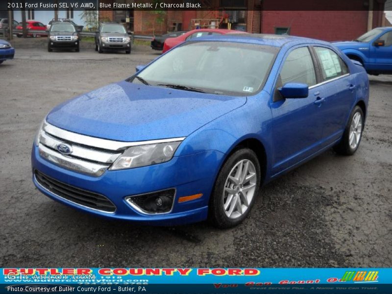 Blue Flame Metallic / Charcoal Black 2011 Ford Fusion SEL V6 AWD