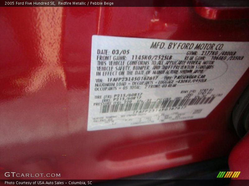 Redfire Metallic / Pebble Beige 2005 Ford Five Hundred SE