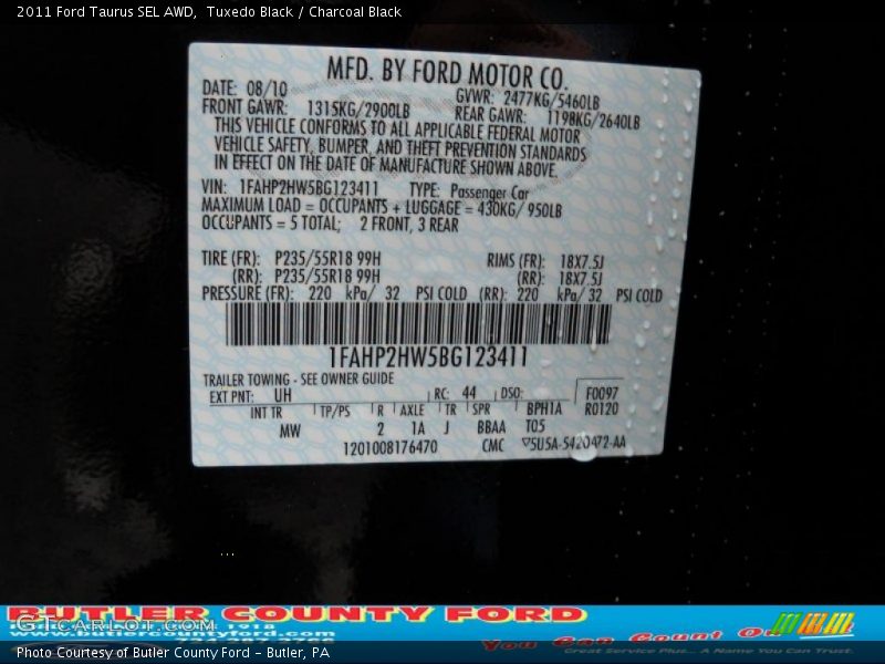 Tuxedo Black / Charcoal Black 2011 Ford Taurus SEL AWD