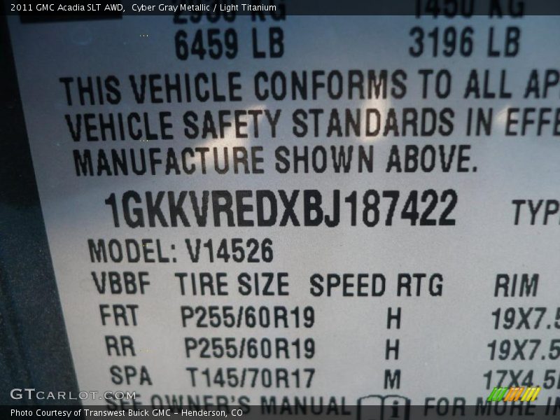 Cyber Gray Metallic / Light Titanium 2011 GMC Acadia SLT AWD
