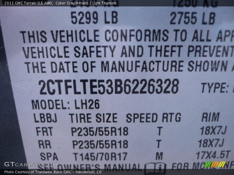 Cyber Gray Metallic / Light Titanium 2011 GMC Terrain SLE AWD