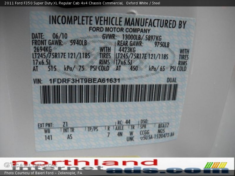 Oxford White / Steel 2011 Ford F350 Super Duty XL Regular Cab 4x4 Chassis Commercial