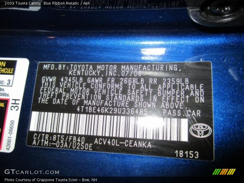 Blue Ribbon Metallic / Ash 2009 Toyota Camry