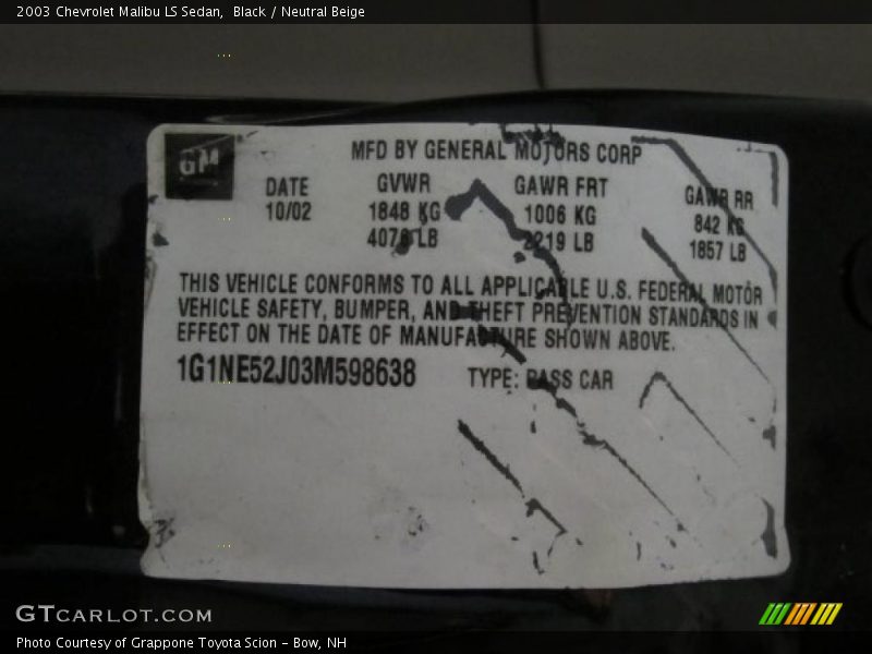 Black / Neutral Beige 2003 Chevrolet Malibu LS Sedan