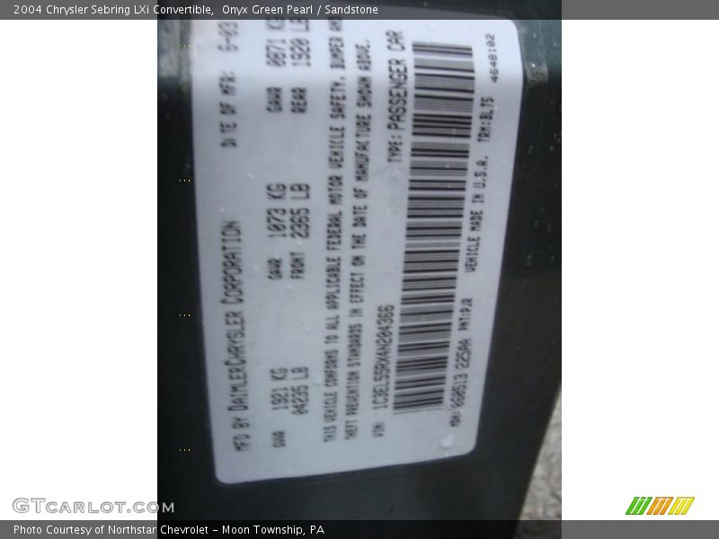 Onyx Green Pearl / Sandstone 2004 Chrysler Sebring LXi Convertible